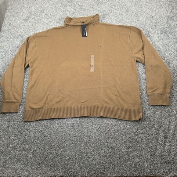 Tommy Hilfiger Sweater Womens XL Relaxed Fit Mockneck Academia Preppy Tan - Picture 1 of 12